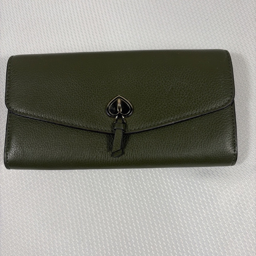 Kate‎ Spade Green Leather Large Flap Wallet K8218 $249 MSRP